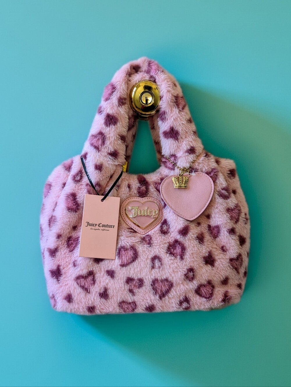Juicy Couture Y2K Pink Heart Faux Fur Mini Tote Bag